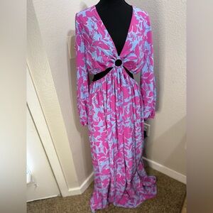 Meet Me In Santorini Floral‎ Long Sleeve Dress- Size Large